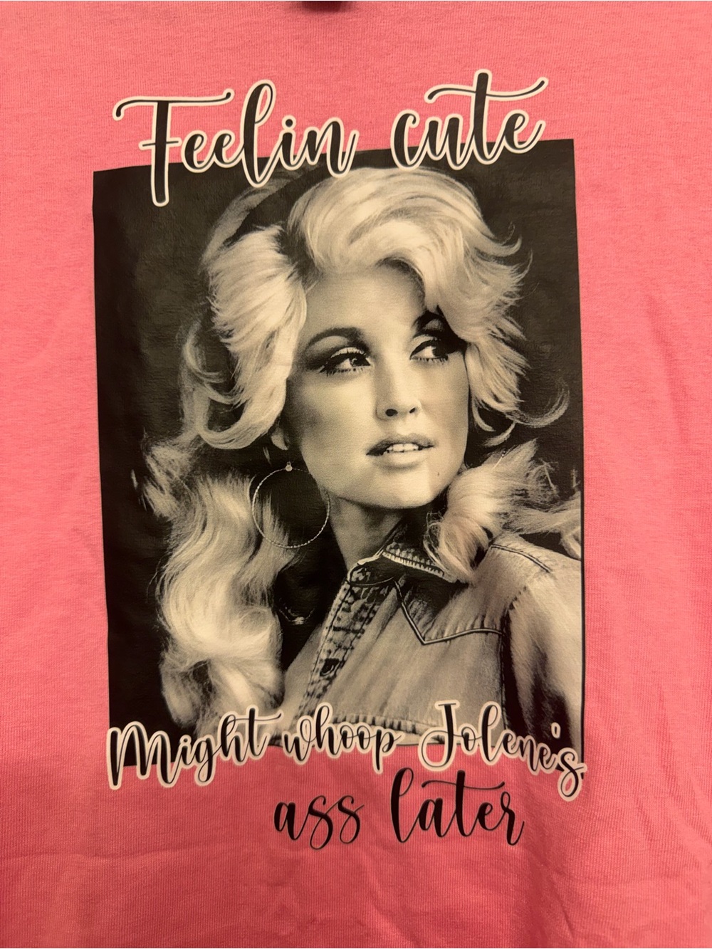 Gildan Pink Dolly Parton Women’s Graphic Tee - Feelin Cute Hair Portrait